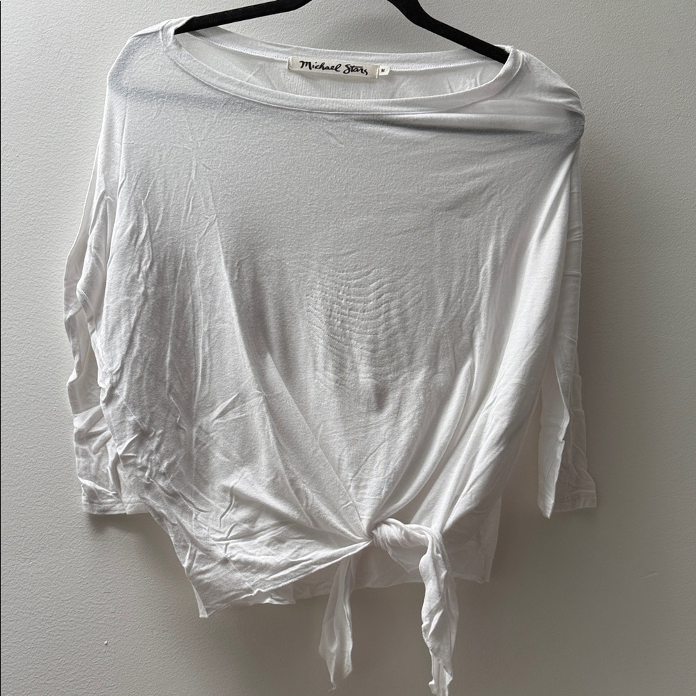 Michael Stars White Tie-Front Long Sleeve Tee